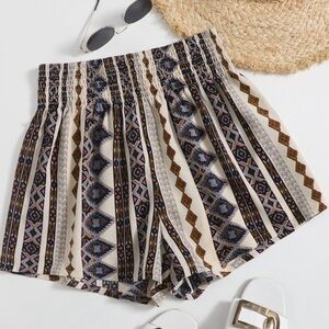 SHEIN High Waist Geometric Print Shorts - Blue and Brown